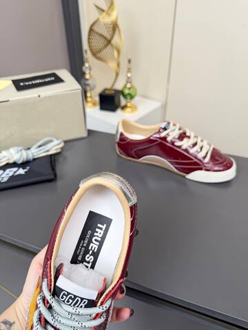 Golden Goose Truestar Burgundy Orange Beige White Light Blue Skate Shoe (BS-87371)