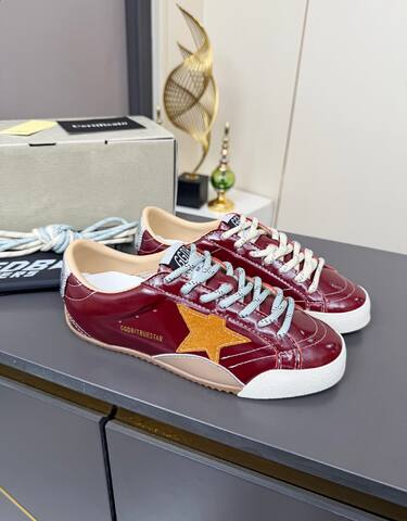 Golden Goose Truestar Burgundy Orange Beige White Light Blue Skate Shoe (BS-87371)