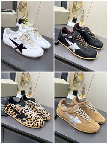 Golden Goose Running Star Black White Gold Burgundy Gum Sneaker (BS-87366)