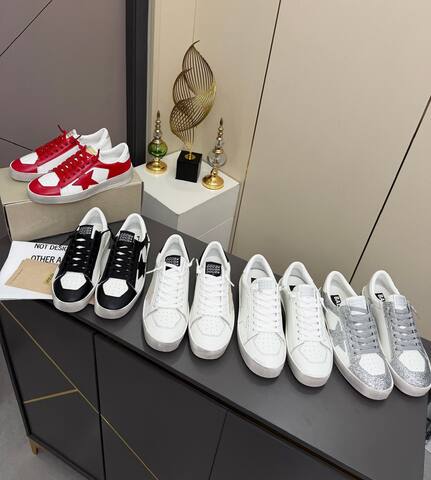 Golden Goose Stardan White Silver Skate Shoe (BS-87375)