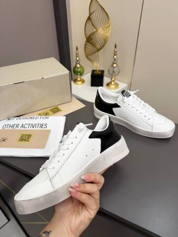 Golden Goose Stardan White Beige Black Skate Shoe (BS-87376)