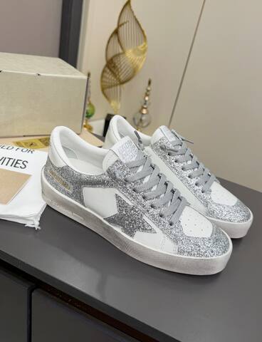 Golden Goose Stardan White Silver Skate Shoe (BS-87375)