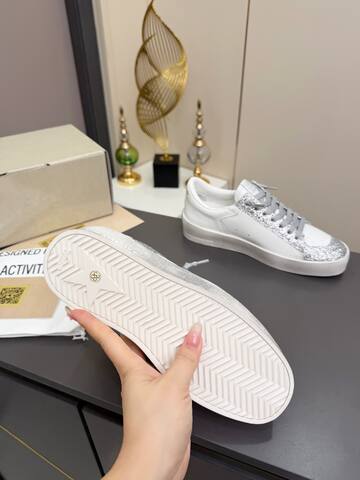 Golden Goose Stardan White Silver Skate Shoe (BS-87375)