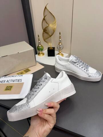Golden Goose Stardan White Silver Skate Shoe (BS-87375)