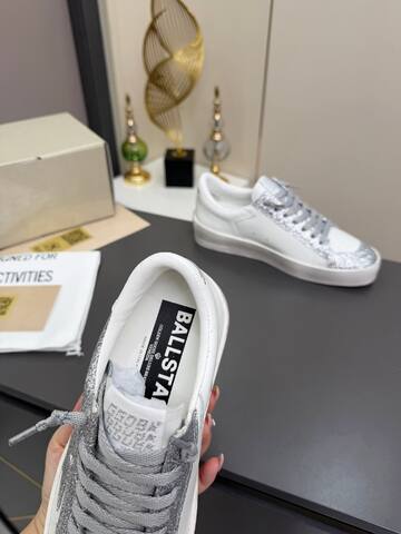 Golden Goose Stardan White Silver Skate Shoe (BS-87375)