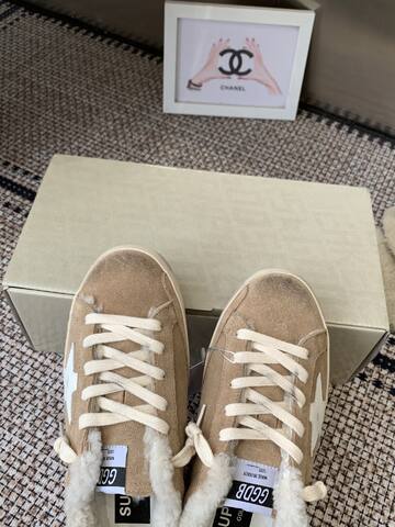 Golden Goose Super Star Shearling Lined Beige White Cream Off White Skate Shoe (BS-87446)