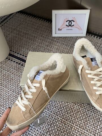 Golden Goose Super Star Shearling Lined Beige White Cream Off White Skate Shoe (BS-87446)
