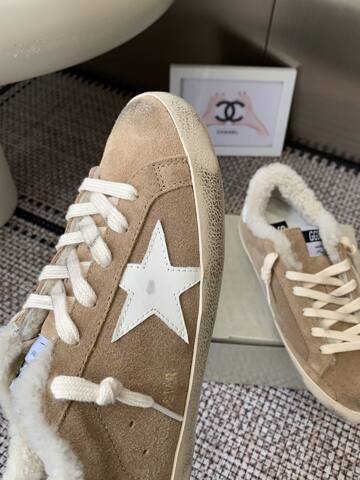 Golden Goose Super Star Shearling Lined Beige White Cream Off White Skate Shoe (BS-87446)