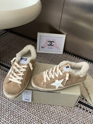 Golden Goose Super Star Shearling Lined Beige White Cream Off White Skate Shoe (BS-87446)