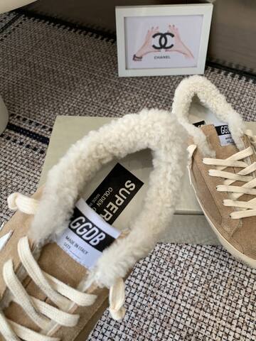 Golden Goose Super Star Shearling Lined Beige White Cream Off White Skate Shoe (BS-87446)