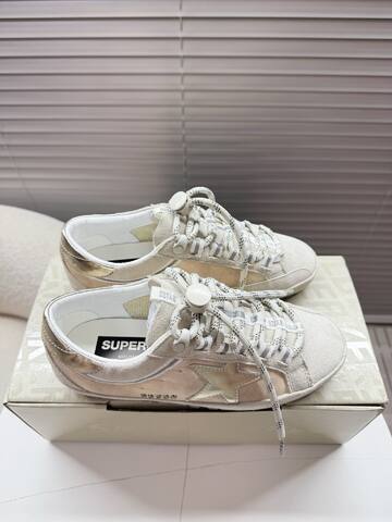 Golden Goose GGDB Golden Goose Off White Beige Silver Skate Shoe (BS-87397)