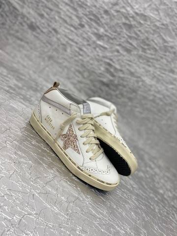 Golden Goose Mid Star White Cream Silver Pink Gold Sneaker (BS-87511)