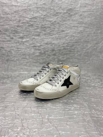 Golden Goose Mid Star White Black Silver Beige Skate Shoe (BS-87510)