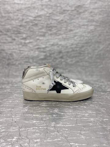 Golden Goose Mid Star White Black Silver Beige Skate Shoe (BS-87510)