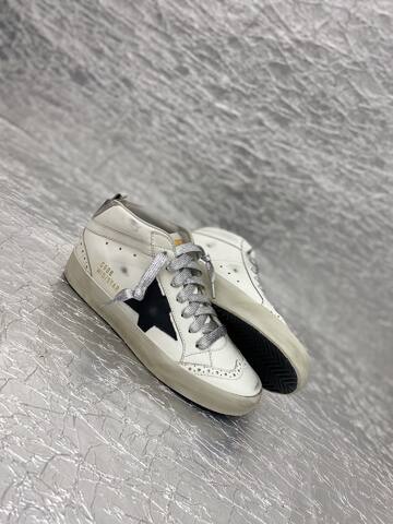 Golden Goose Mid Star White Black Silver Beige Skate Shoe (BS-87510)