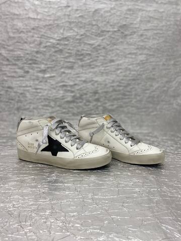Golden Goose Mid Star White Black Silver Beige Skate Shoe (BS-87510)