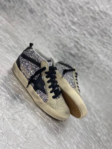 Golden Goose Midstar Silver Black Beige Skate Shoe (BS-87508)