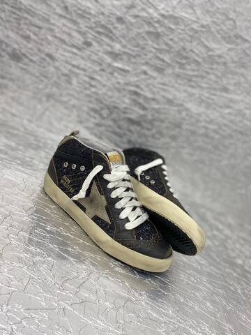 Golden Goose Mid Star Black Glitter Grey Beige White Skate Shoe (BS-87507)
