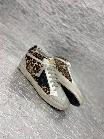 Golden Goose Midstar Leopard Print White Black Silver Beige Skate Shoe (BS-87506)