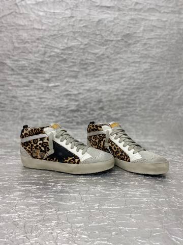 Golden Goose Midstar Leopard Print White Black Silver Beige Skate Shoe (BS-87506)