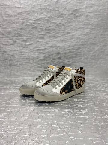 Golden Goose Midstar Leopard Print White Black Silver Beige Skate Shoe (BS-87506)