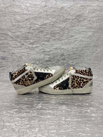 Golden Goose Midstar Leopard Print White Black Silver Beige Skate Shoe (BS-87506)