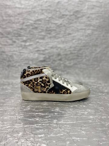 Golden Goose Midstar Leopard Print White Black Silver Beige Skate Shoe (BS-87506)