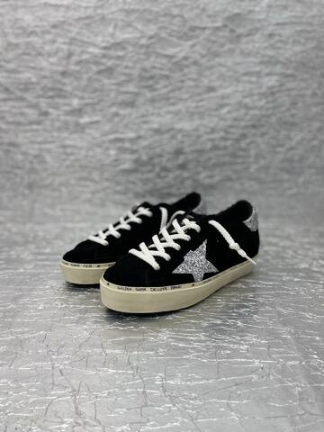Golden Goose Hi Star Black Silver Off White Skate Shoe (BS-87504)