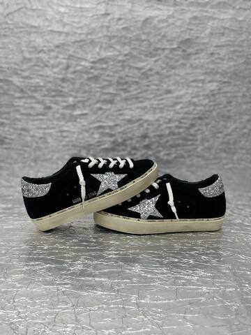 Golden Goose Hi Star Black Silver Off White Skate Shoe (BS-87504)