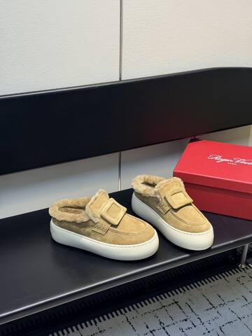 Roger Vivier NewViv Fur Lined Mule Sneaker Beige White Light Brown (BS-87421)