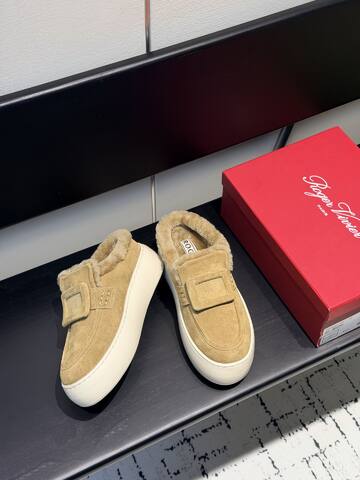 Roger Vivier NewViv Fur Lined Mule Sneaker Beige White Light Brown (BS-87421)
