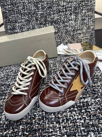 Golden Goose Truestar Burgundy Gold White Silver Beige Skate Shoe (BS-87451)