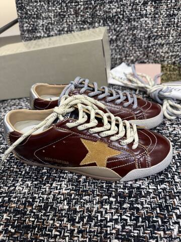 Golden Goose Truestar Burgundy Gold White Silver Beige Skate Shoe (BS-87451)