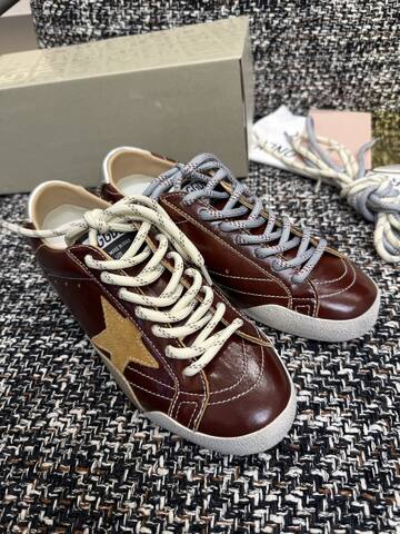 Golden Goose Truestar Burgundy Gold White Silver Beige Skate Shoe (BS-87451)