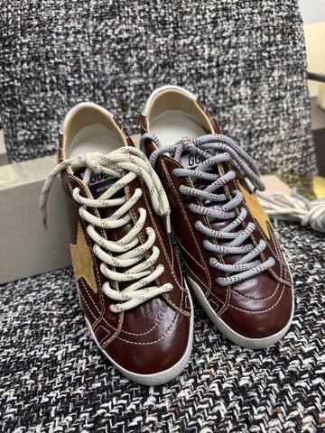 Golden Goose Truestar Burgundy Gold White Silver Beige Skate Shoe (BS-87451)