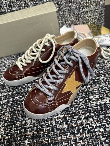 Golden Goose Truestar Burgundy Gold White Silver Beige Skate Shoe (BS-87451)