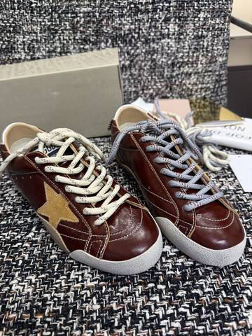 Golden Goose Truestar Burgundy Gold White Silver Beige Skate Shoe (BS-87451)