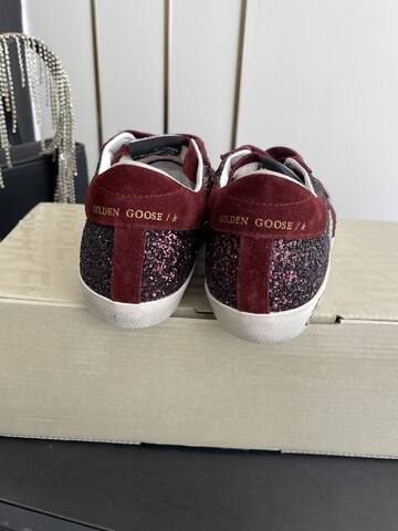 Golden Goose Super Star Dream Makers Limited Edition Burgundy Glitter White Black Skate Shoe (BS-87483)
