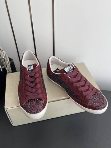 Golden Goose Super Star Dream Makers Limited Edition Burgundy Glitter White Black Skate Shoe (BS-87483)