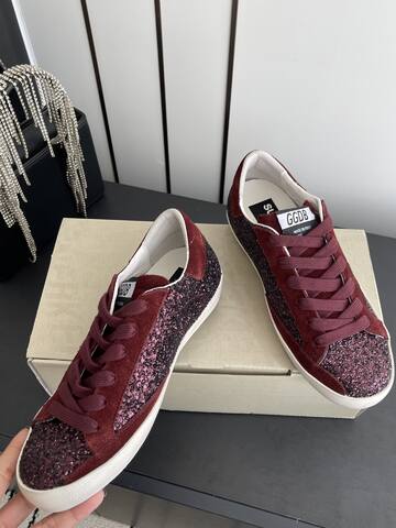 Golden Goose Super Star Dream Makers Limited Edition Burgundy Glitter White Black Skate Shoe (BS-87483)