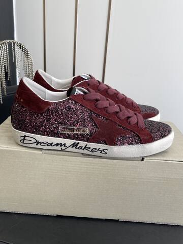 Golden Goose Super Star Dream Makers Limited Edition Burgundy Glitter White Black Skate Shoe (BS-87483)