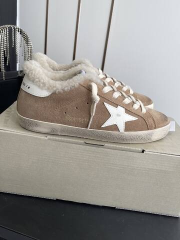 Golden Goose Super Star Shearling Lined Tan White Cream Off White Skate Shoe (BS-87482)