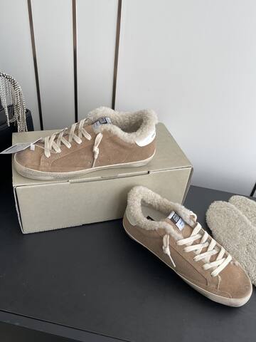 Golden Goose Super Star Shearling Lined Tan White Cream Off White Skate Shoe (BS-87482)