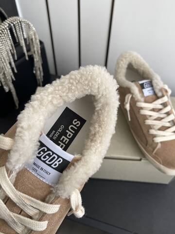 Golden Goose Super Star Shearling Lined Tan White Cream Off White Skate Shoe (BS-87482)