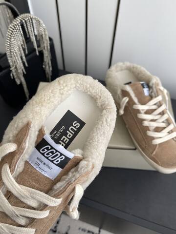Golden Goose Super Star Sabot Shearling Mule Tan White Cream Sneaker (BS-87481)