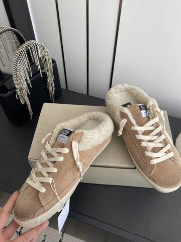 Golden Goose Super Star Sabot Shearling Mule Tan White Cream Sneaker (BS-87481)