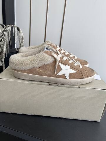 Golden Goose Super Star Sabot Shearling Mule Tan White Cream Sneaker (BS-87481)