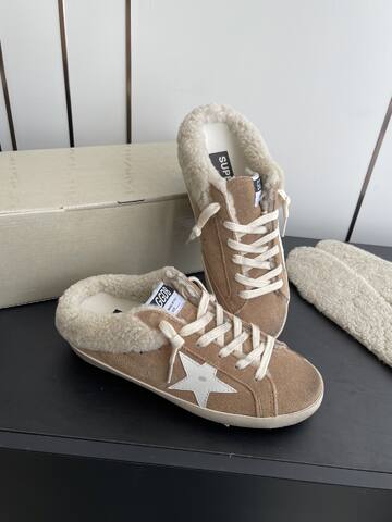 Golden Goose Super Star Sabot Shearling Mule Tan White Cream Sneaker (BS-87481)