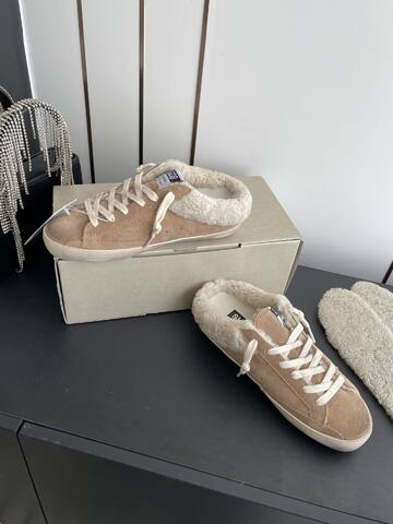 Golden Goose Super Star Sabot Shearling Mule Tan White Cream Sneaker (BS-87481)