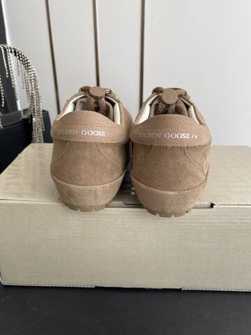 Golden Goose GGDB Golden Goose New Tan Beige Silver White Skate Shoe (BS-87480)